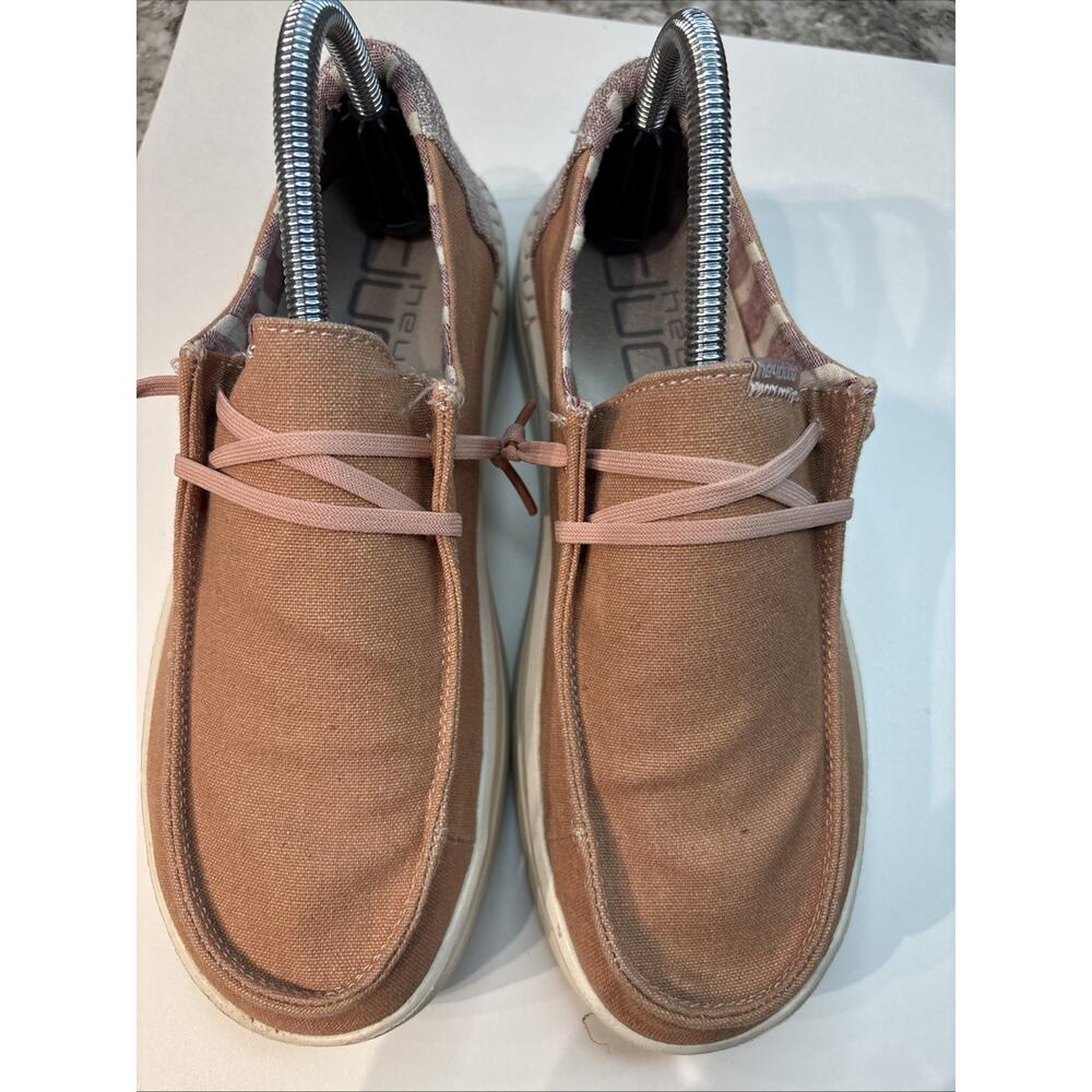 HEYDUDE Wendy Rise Women's Plaid Pink Slip-On Moccasin Sneakers Size 8